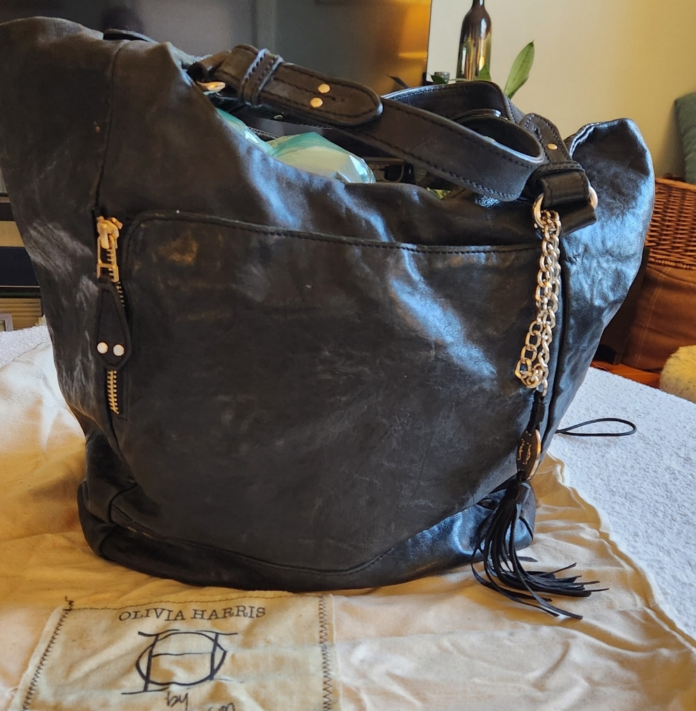 Olivia Harris Black Leather Shoulder Bag